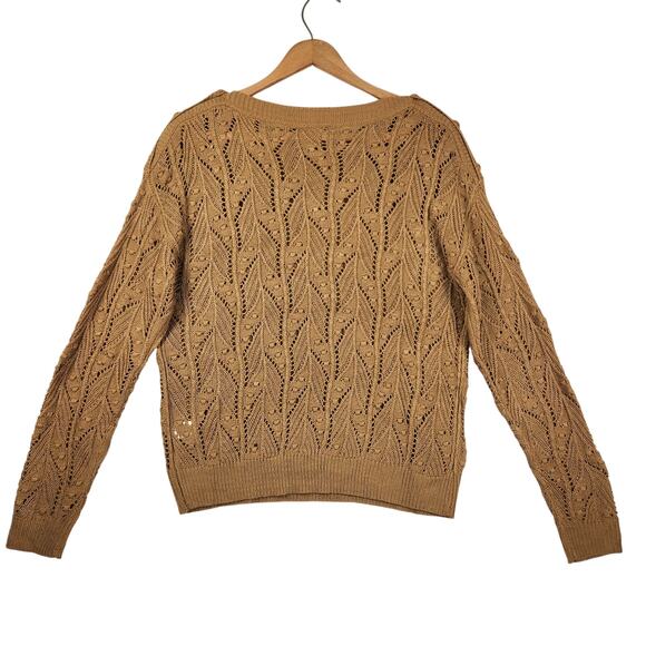 143 Story by Line Up Open Knit Pullover Sweater Women’s SZ M Camel Button Detail - Picture 2 of 14